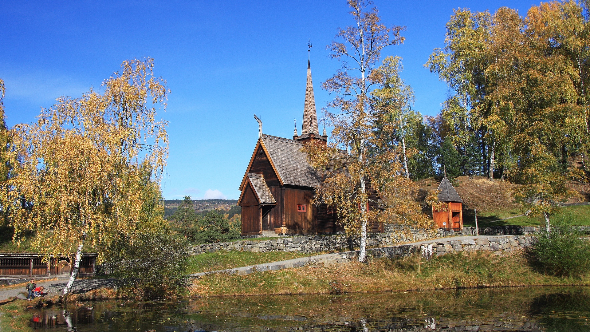 The stav church of Garmo at Maihaugen in Lillehammer in autumn.