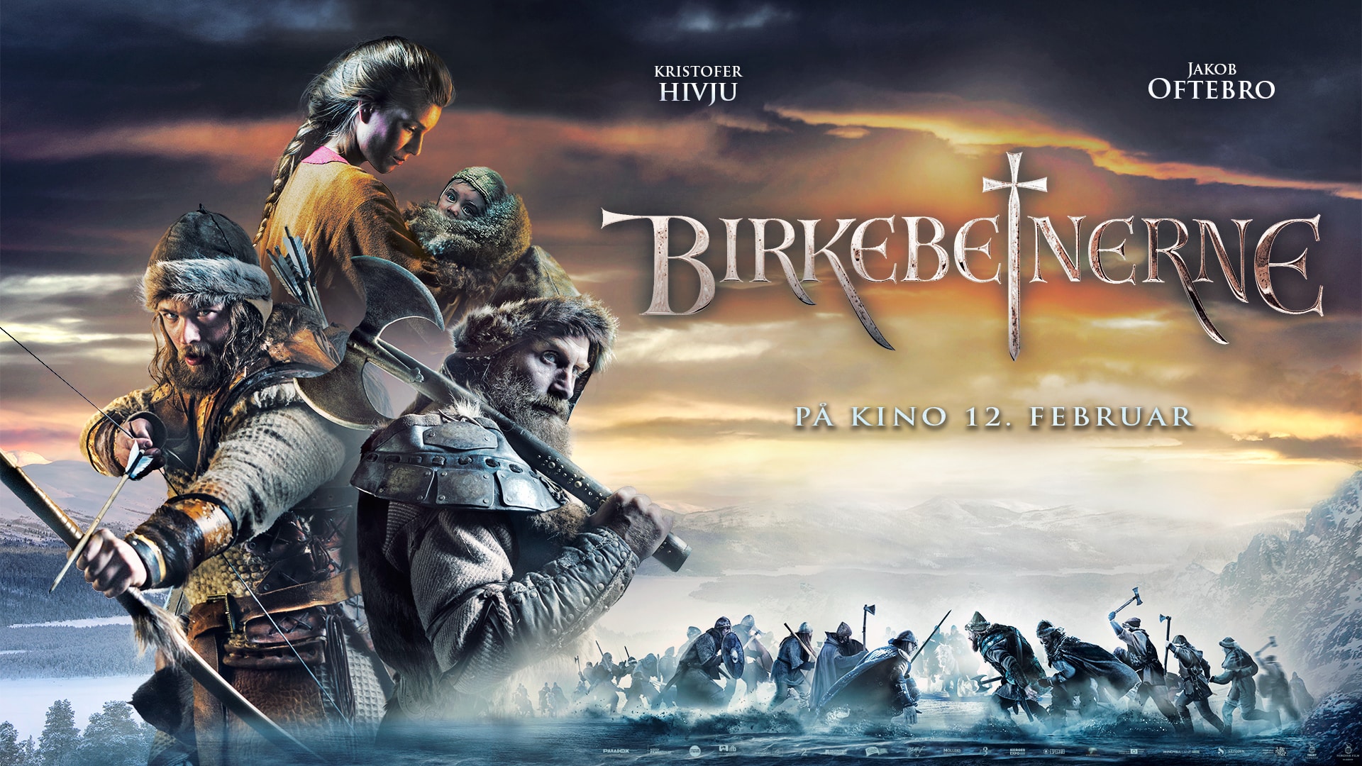 Vikings and a baby on the promotional poster for movie Birkebeinerne.