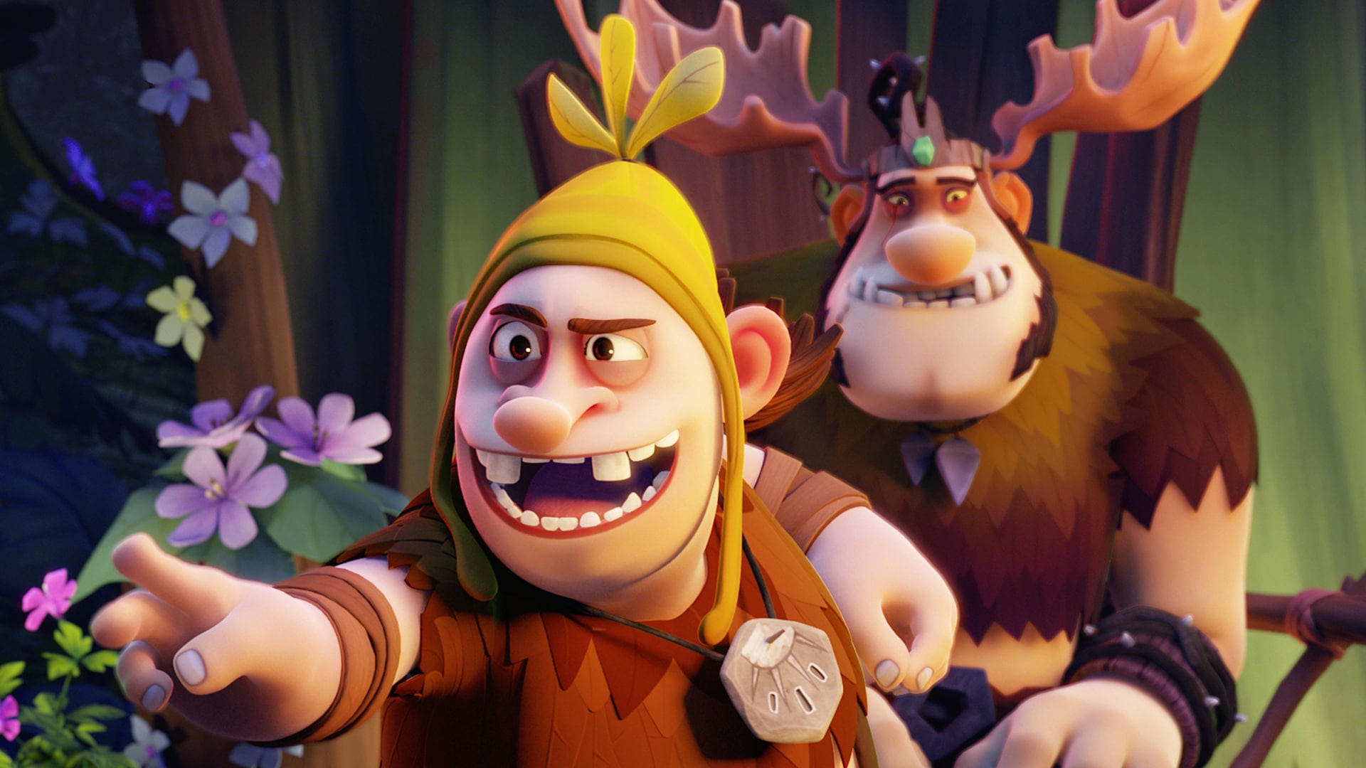 A troll pointing and a troll with antlers on his head from the movie Troll kongens hale.