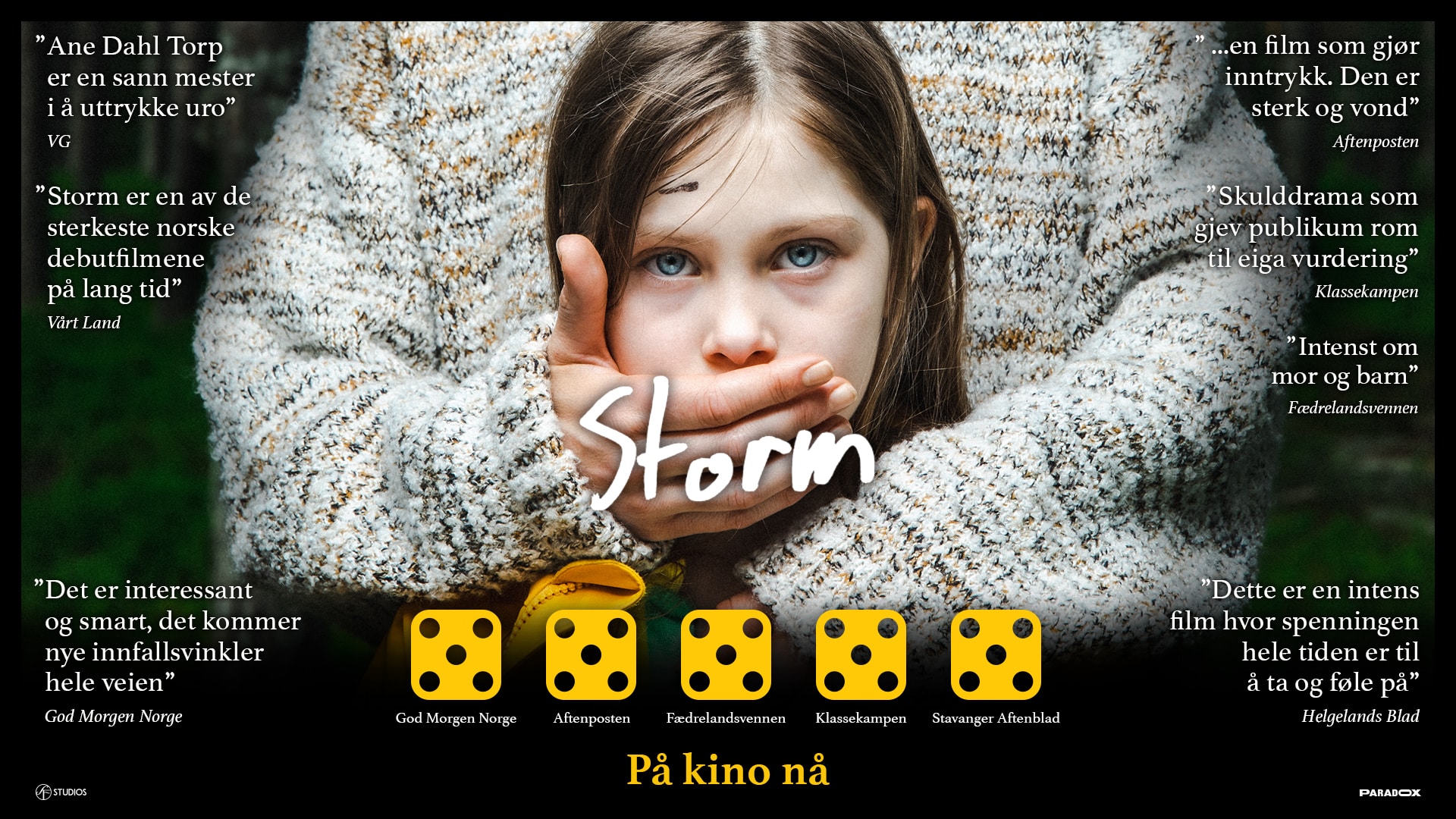 A woman holding over a childs mouth on on the promotional poster for movie Storm.